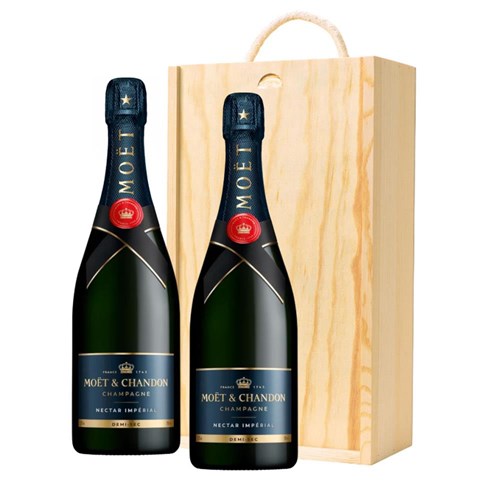 Moet & Chandon Nectar Demi Sec Champagne 75cl Double Pine Wooden Gift Boxed (2x75cl)